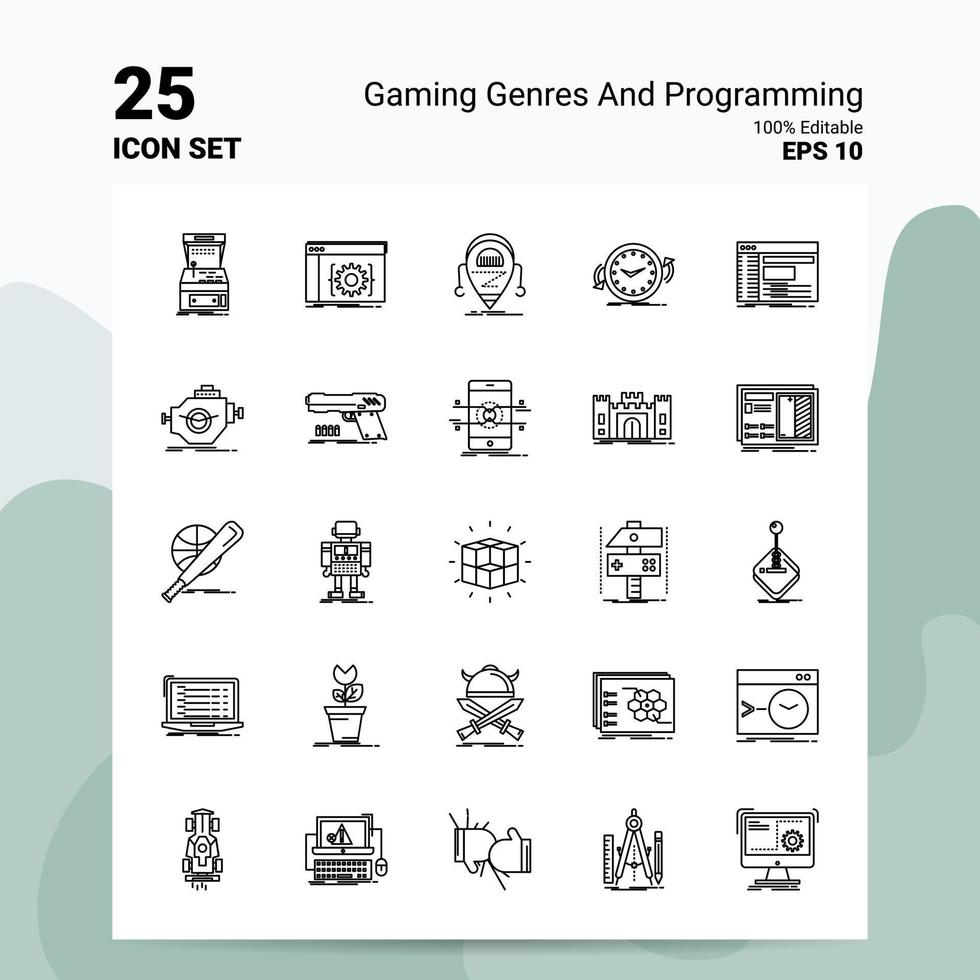 25 Gaming Genres And Programming Icon Set 100 Editable EPS 10 Files Business Logo Concept Ideas Line icon design vector