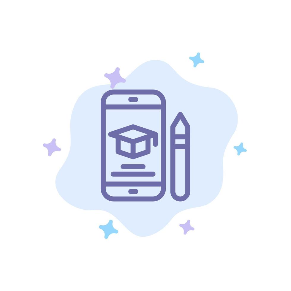 Cap Education Graduation Mobile Pencil Blue Icon on Abstract Cloud Background vector