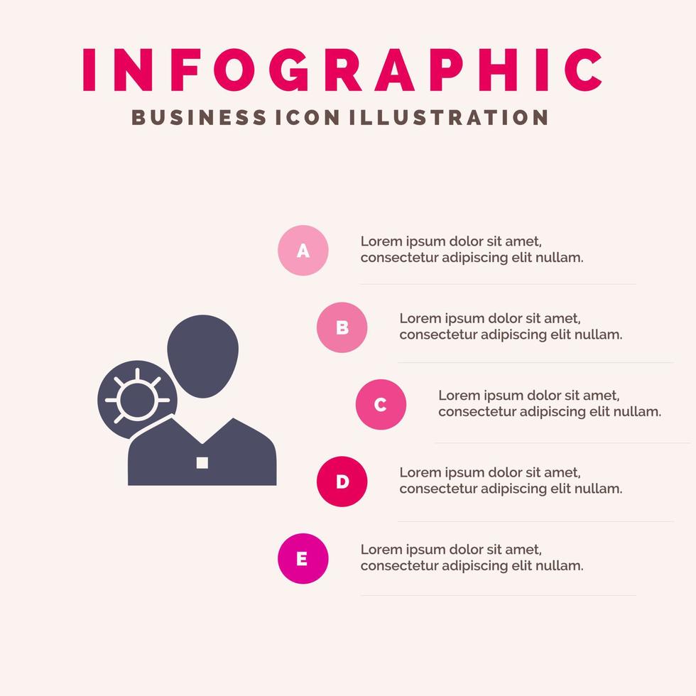 trabajo eficiencia equipo humano perfil personal usuario sólido icono infografía 5 pasos presentación antecedentes vector