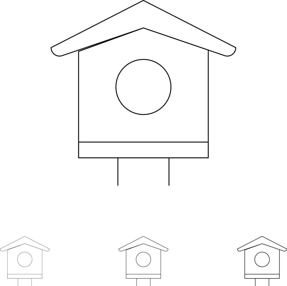 House Bird Birdhouse Spring Bold and thin black line icon set vector