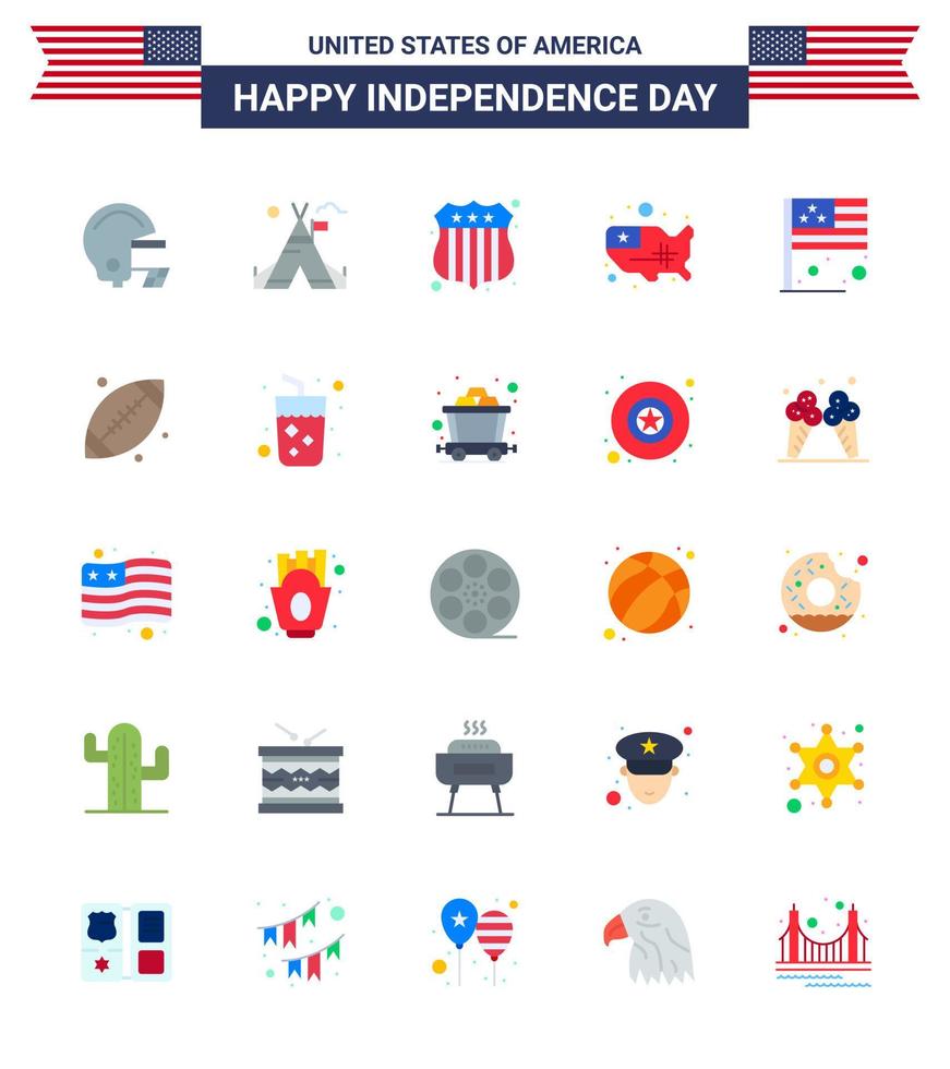 Stock Vector Icon Pack of American Day 25 Flat Signs and Symbols for usa country investigating day united Editable USA Day Vector Design Elements