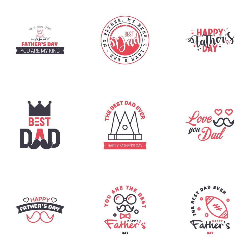 feliz día del padre set 9 tipografía vectorial negra y rosa letras antiguas para el día del padre tarjetas de felicitación pancartas diseño de camiseta eres el mejor padre elementos de diseño vectorial editables vector