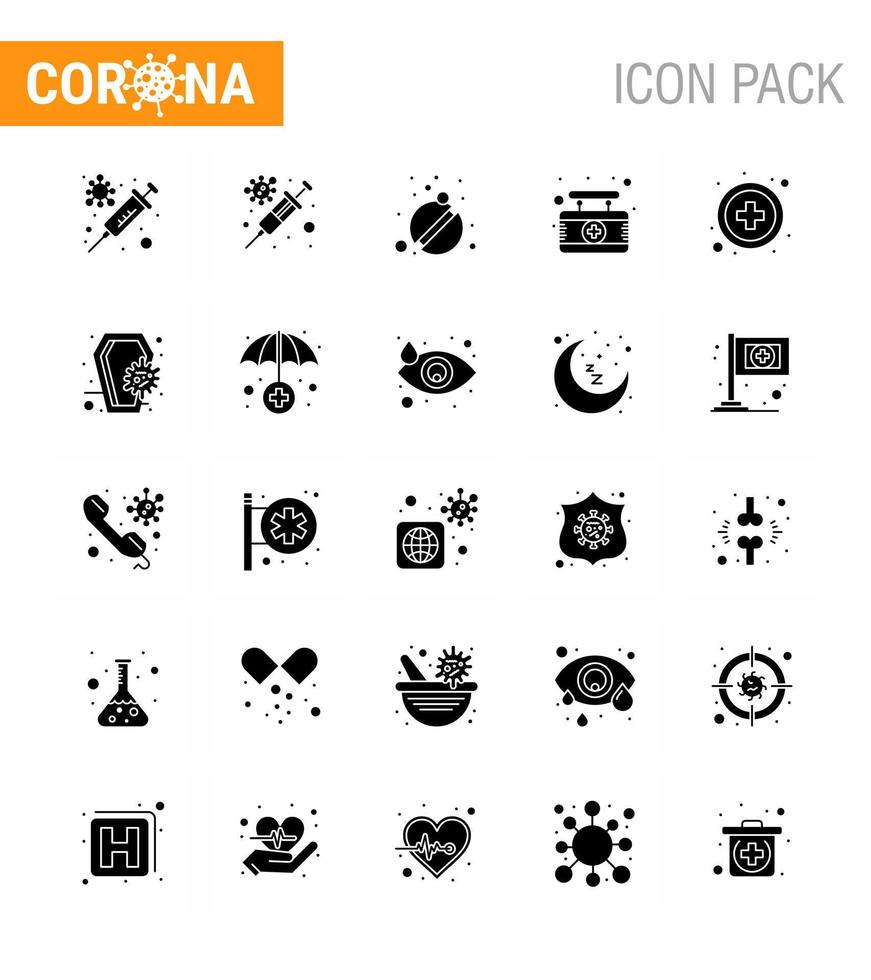 Coronavirus Awareness icon 25 Solid Glyph icons icon included death coffin board medical sign healthcare viral coronavirus 2019nov disease Vector Design Elements