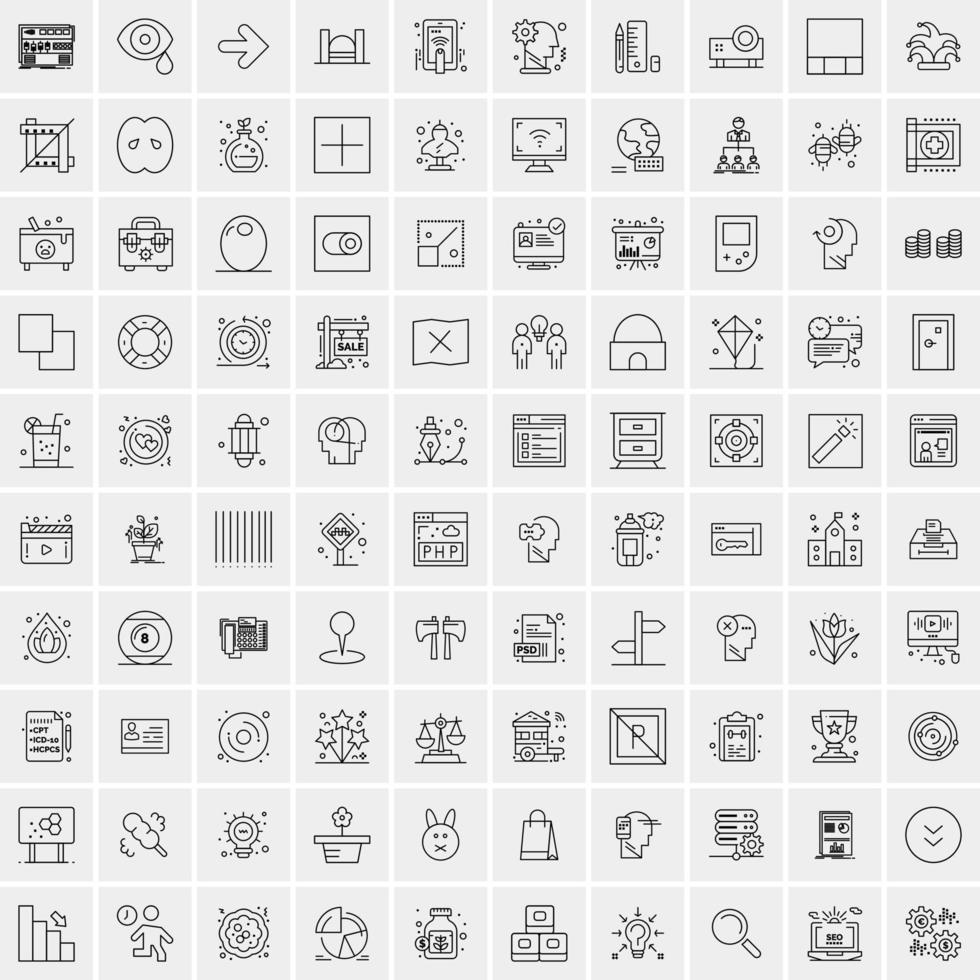 paquete de 100 iconos de líneas universales para móviles y web vector