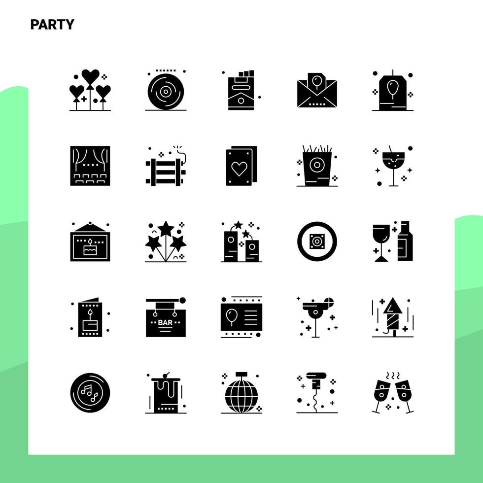 25 conjunto de iconos de fiesta plantilla de ilustración de vector de icono de glifo sólido para ideas web y móviles para empresa comercial