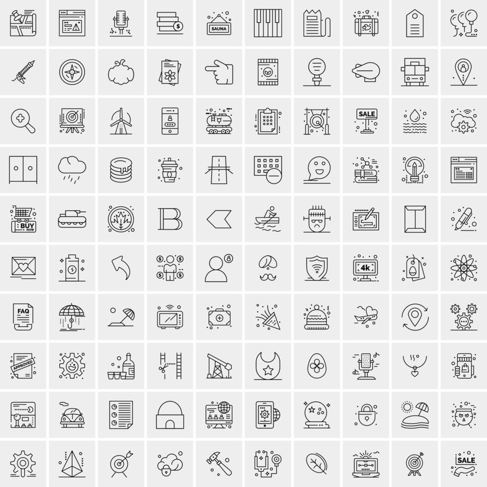 paquete de 100 iconos de líneas universales para móviles y web vector