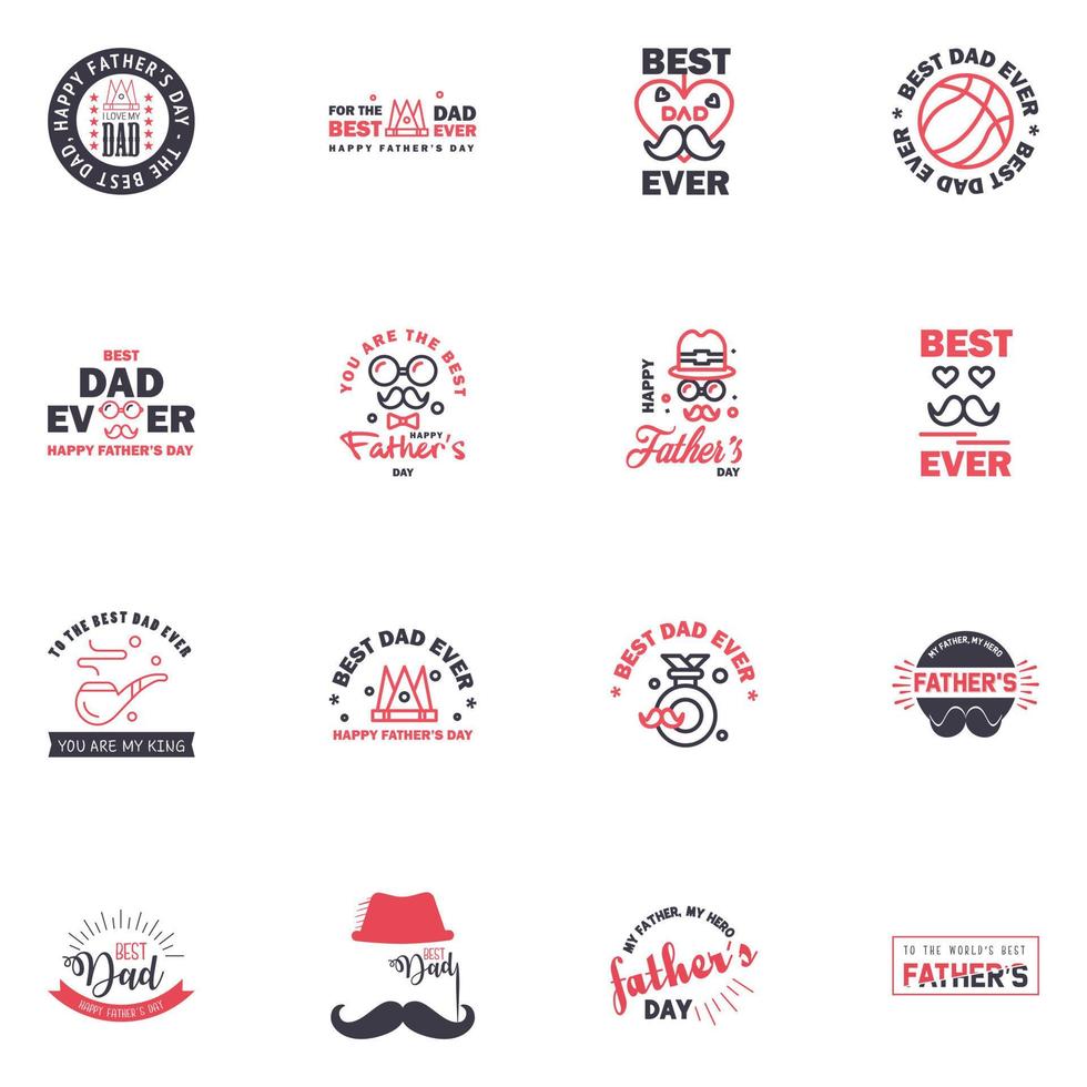 Happy fathers day greeting cards set 16 Black and Pink Vector typography lettering Usable for banners print You are the best dad text design Editable Vector Design Elements