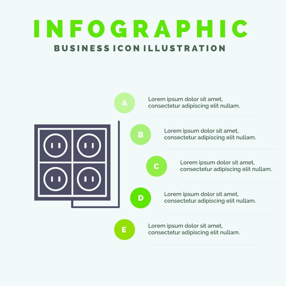 edificio construcción enchufe herramienta sólido icono infografía 5 pasos presentación antecedentes vector