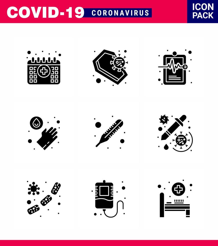 corona virus prevención covid19 consejos para evitar lesiones 9 glifo sólido icono negro para presentación temperatura lavado cráneo médico registro médico coronavirus viral 2019nov enfermedad vector diseño e