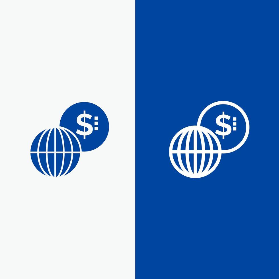 negocios mercados globales línea moderna y glifo icono sólido bandera azul línea y glifo icono sólido bandera azul vector