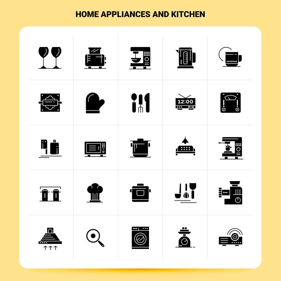 Solid 25 Home Appliances And Kitchen Icon set Vector Glyph Style Design Black Icons Set Web and Mobile Business ideas design Vector Illustration