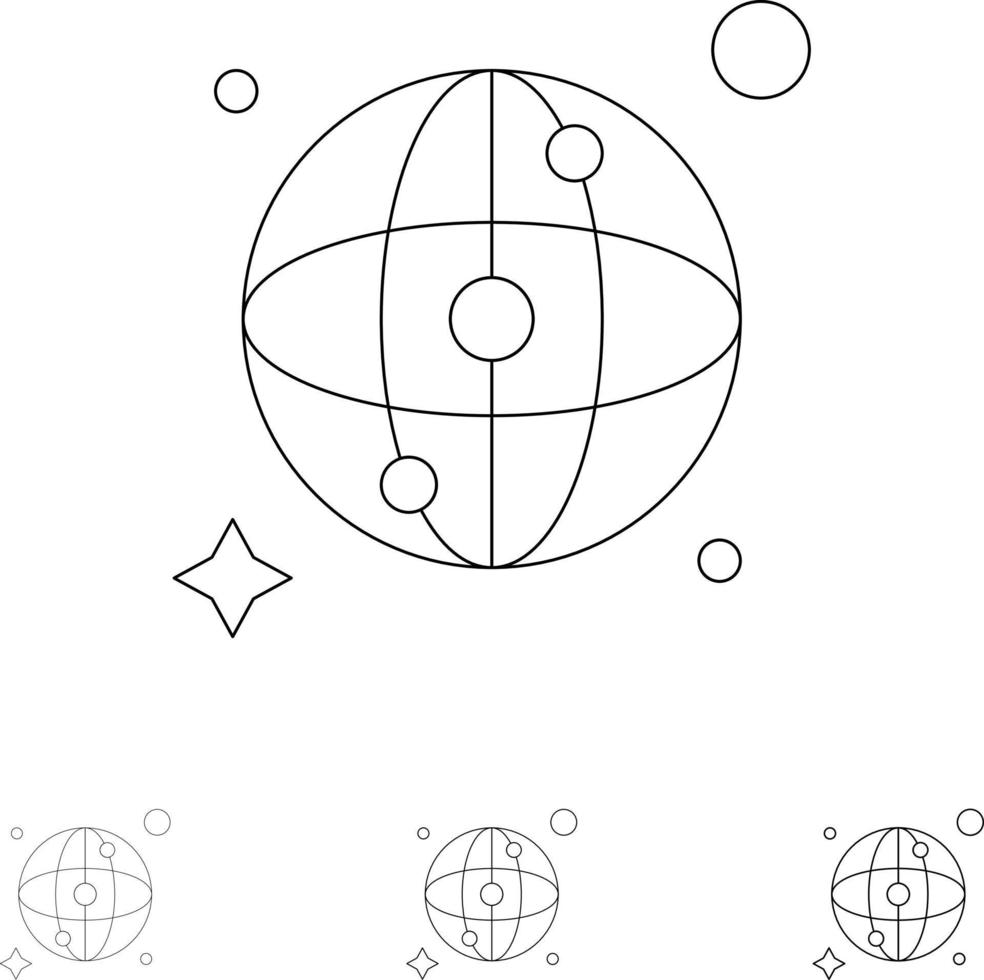 conjunto de iconos de línea negra en negrita y delgada de red de mapa mundial vector