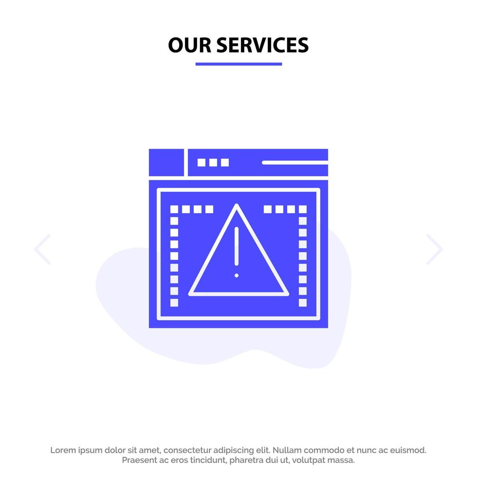 Our Services Computing Coding Error Solid Glyph Icon Web card Template vector