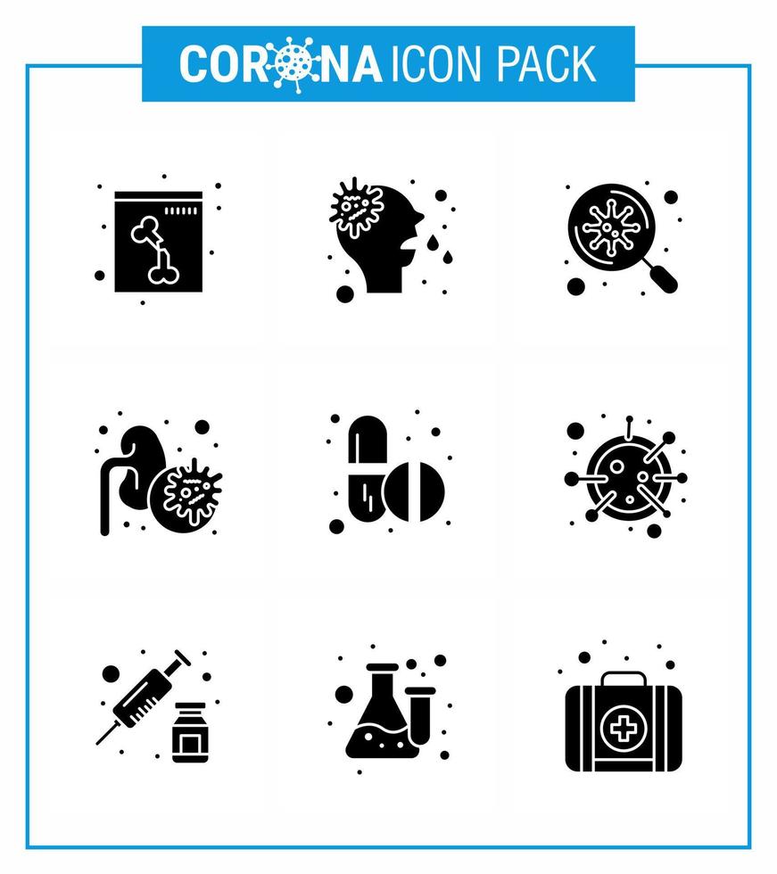 corona virus prevention covid19 tips to avoid injury 9 Solid Glyph Black icon for presentation tablets medicine search virus epidemic viral coronavirus 2019nov disease Vector Design Elements