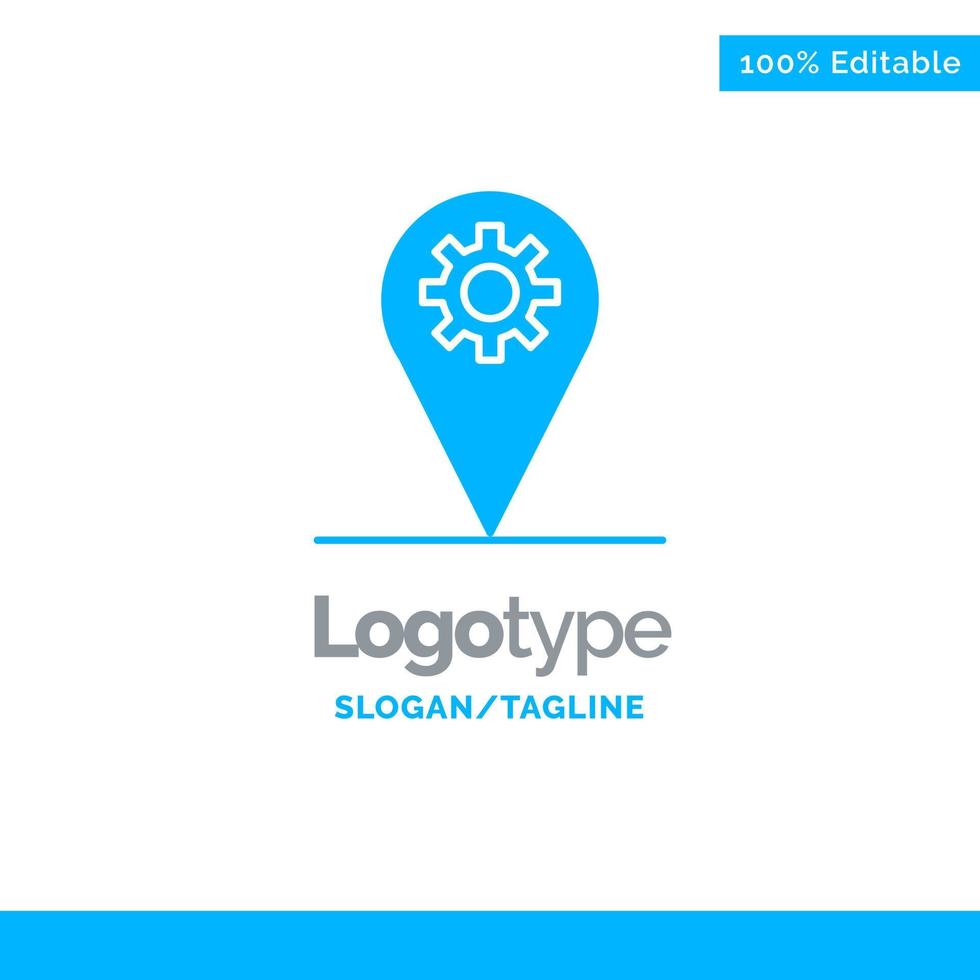 lugar de plantilla de logotipo sólido azul de engranaje de mapa de ubicación de negocios para eslogan vector