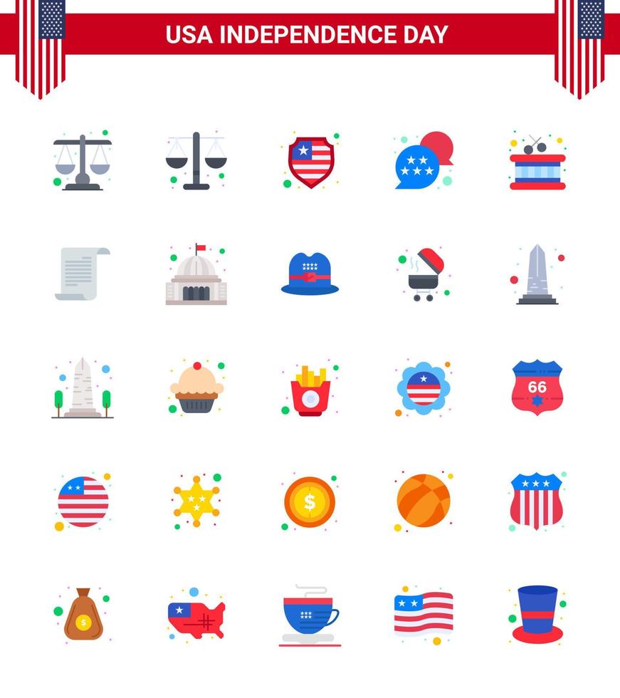 Happy Independence Day USA Pack of 25 Creative Flats of usa text usa file instrument Editable USA Day Vector Design Elements