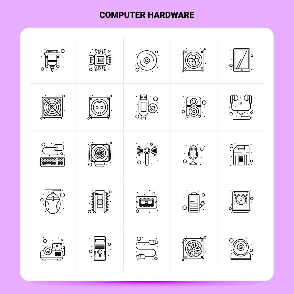 OutLine 25 Computer Hardware Icon set Vector Line Style Design Black Icons Set Linear pictogram pack Web and Mobile Business ideas design Vector Illustration