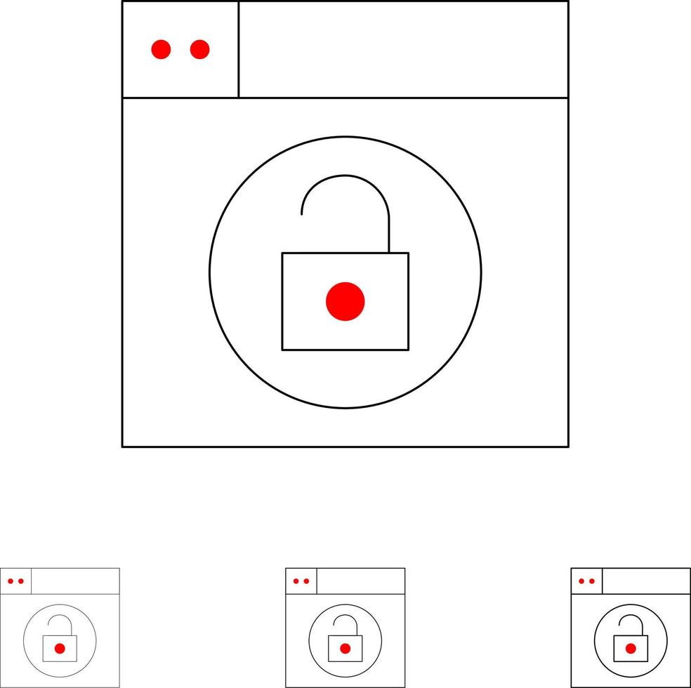 bloqueo de diseño web desbloquear negrita y conjunto de iconos de línea negra delgada vector
