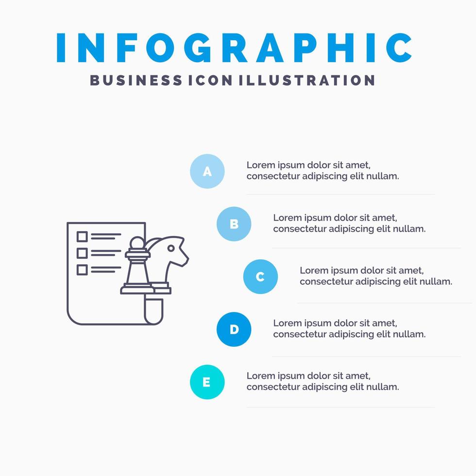 icono de línea de planificación de estrategia empresarial de ajedrez con fondo de infografía de presentación de 5 pasos vector