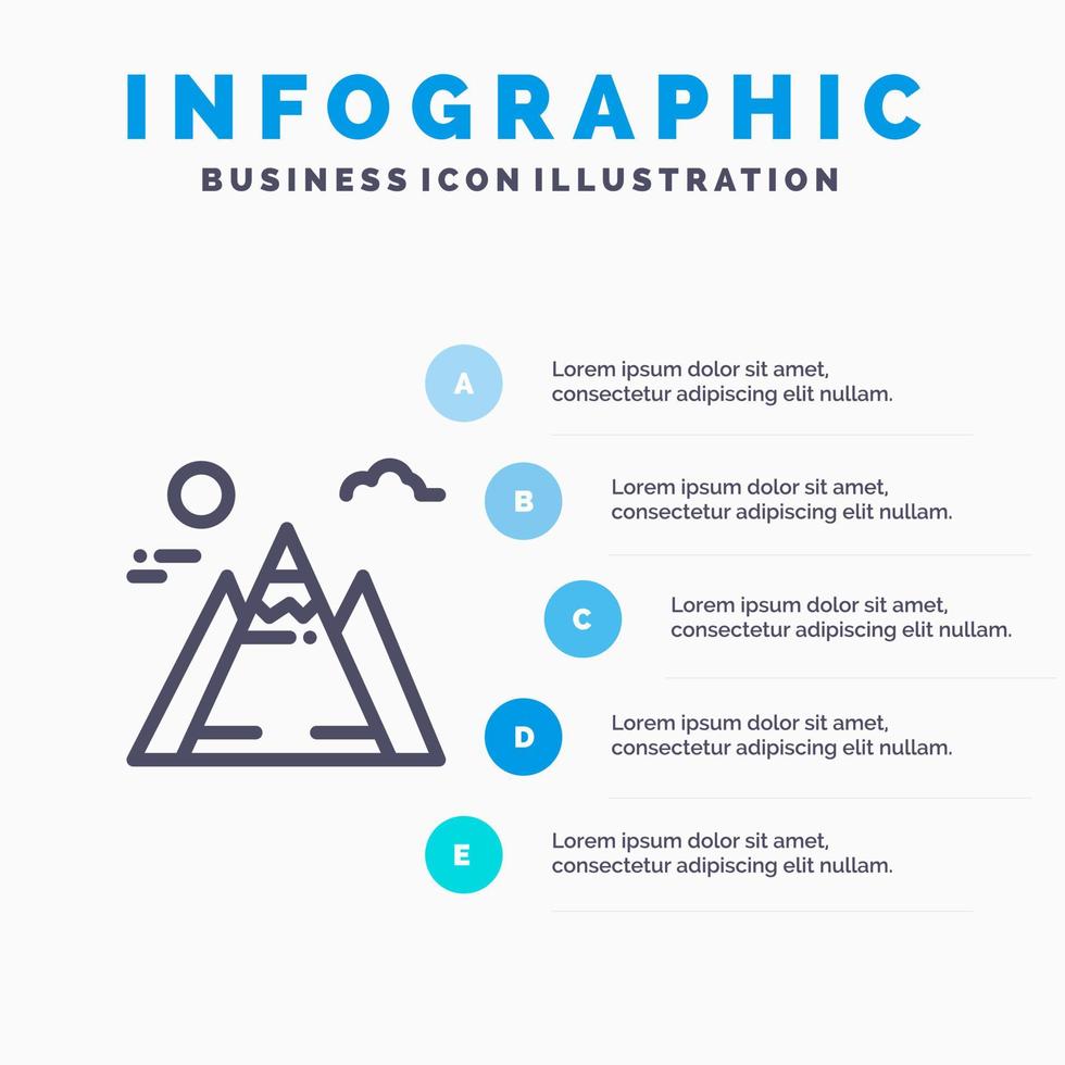 Landscape Mountain Sun Line icon with 5 steps presentation infographics Background vector