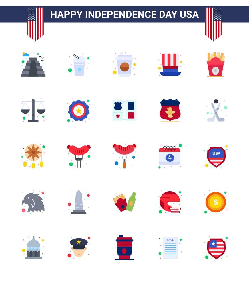 25 Creative USA Icons Modern Independence Signs and 4th July Symbols of justice usa day food frise Editable USA Day Vector Design Elements