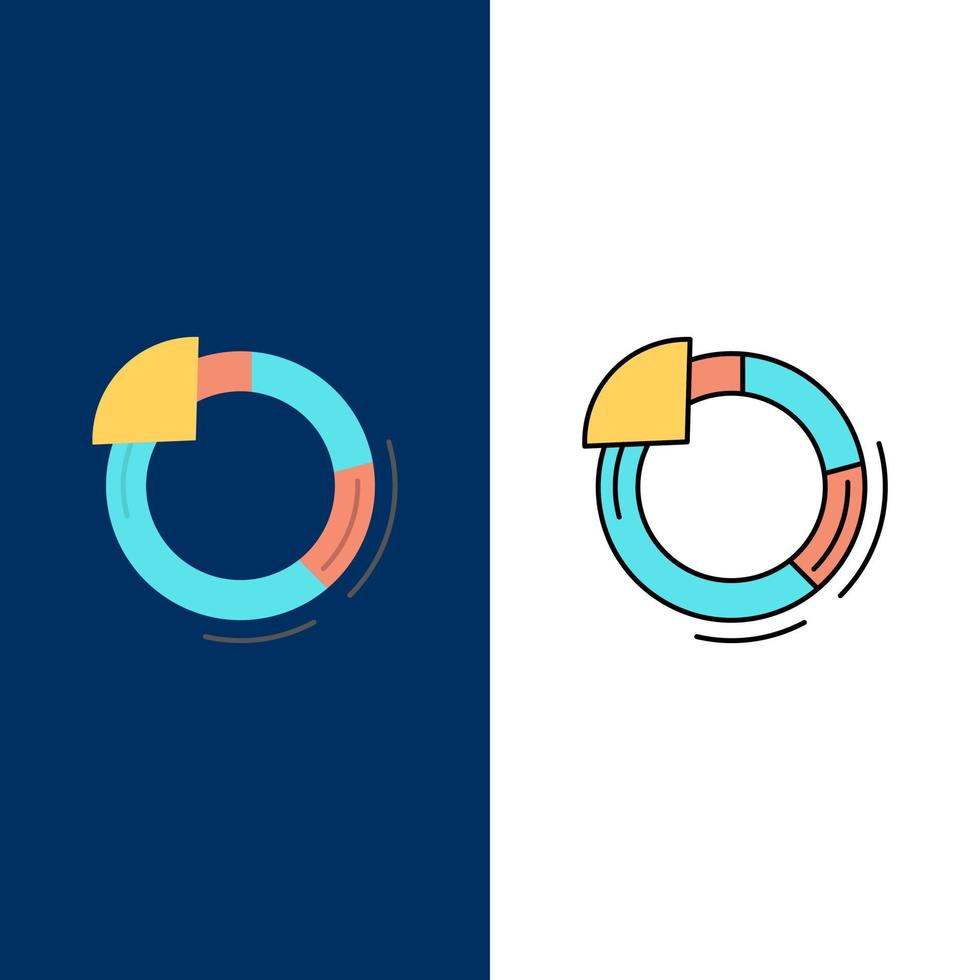 gráfico círculo gráfico circular iconos planos y llenos de línea conjunto de iconos vector fondo azul