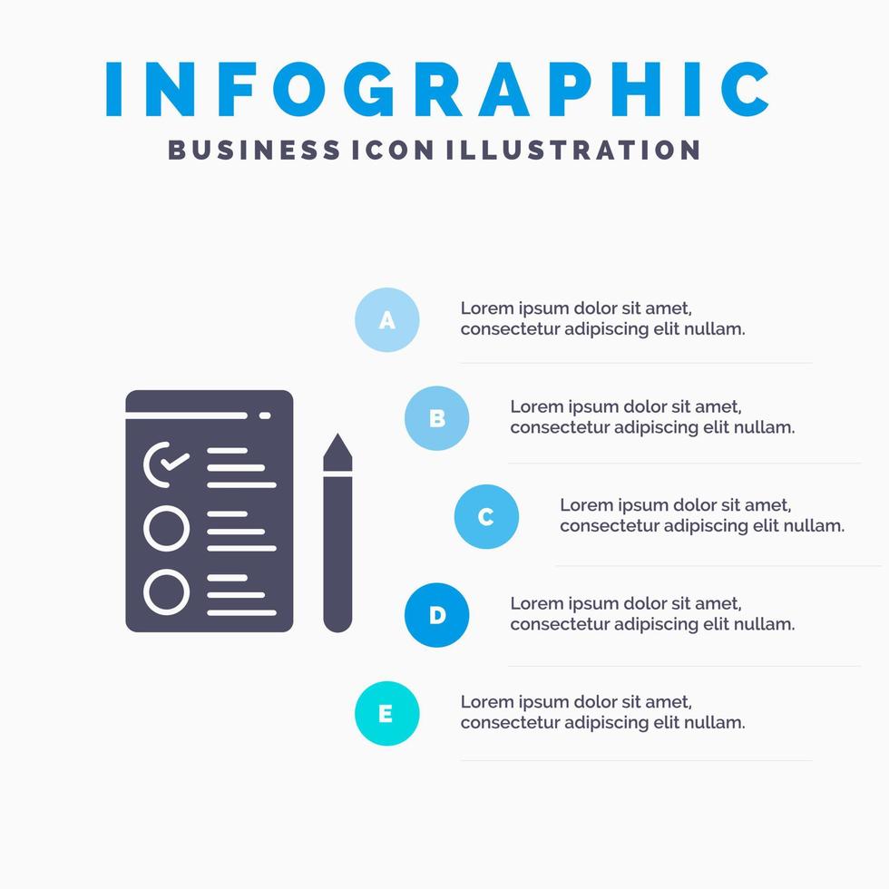 cv trabajo búsqueda de empleo icono sólido infografía 5 pasos presentación antecedentes vector