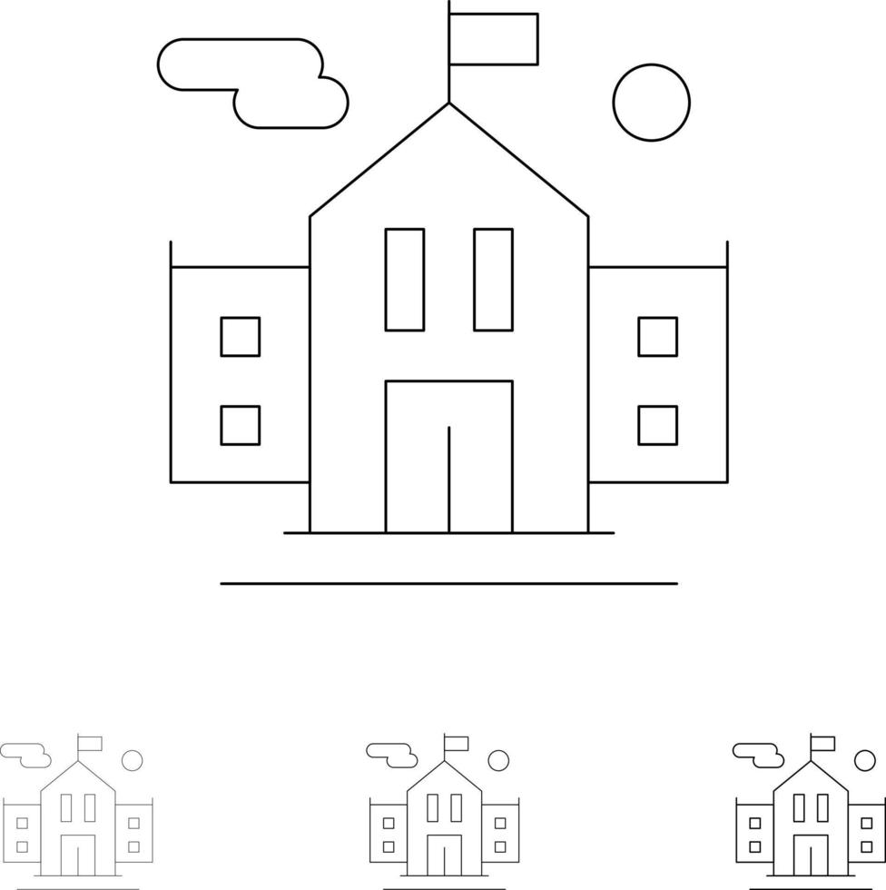 School Flag Education Bold and thin black line icon set vector