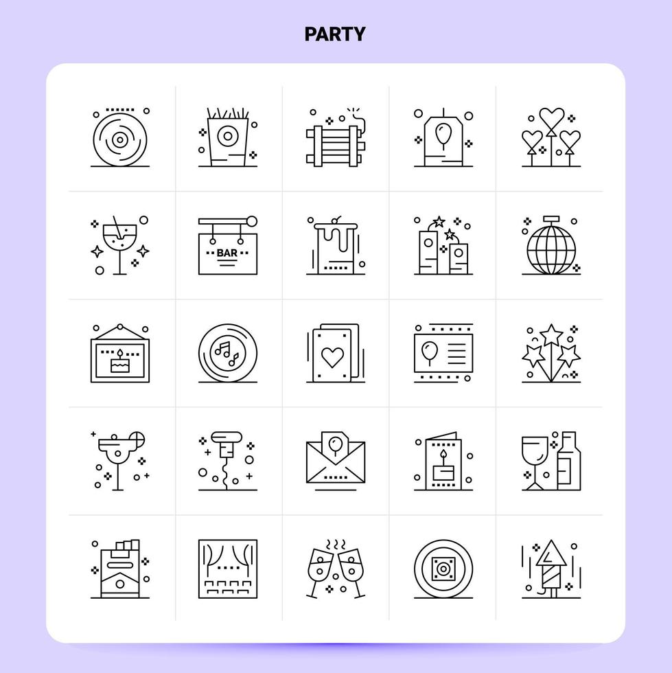 OutLine 25 Party Icon set Vector Line Style Design Black Icons Set Linear pictogram pack Web and Mobile Business ideas design Vector Illustration