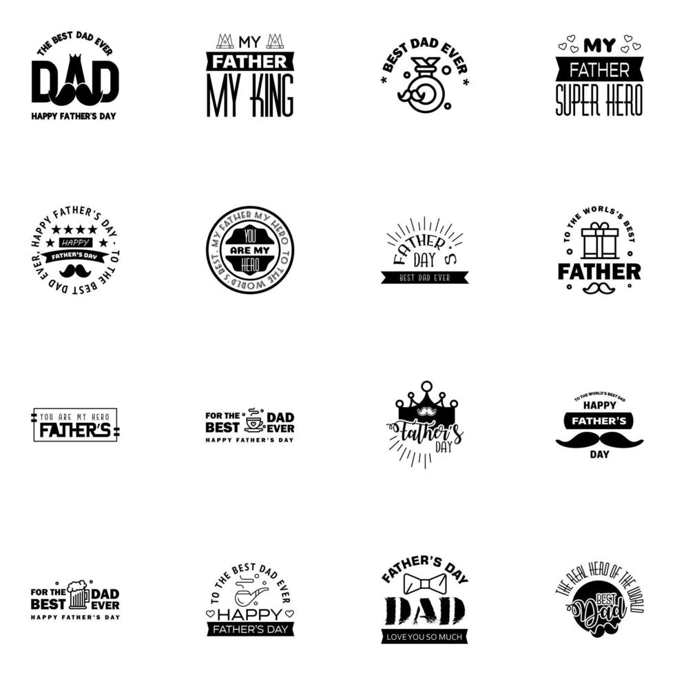 feliz día del padre 16 tipografía negra conjunto emblemas vectoriales letras para tarjetas de felicitación pancartas diseño de camiseta eres el mejor papá elementos de diseño vectorial editables vector