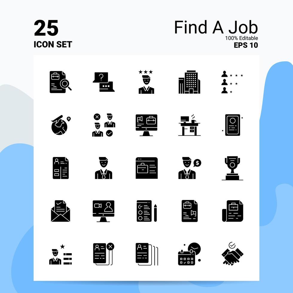 25 Find A Job Icon Set 100 Editable EPS 10 Files Business Logo Concept Ideas Solid Glyph icon design vector