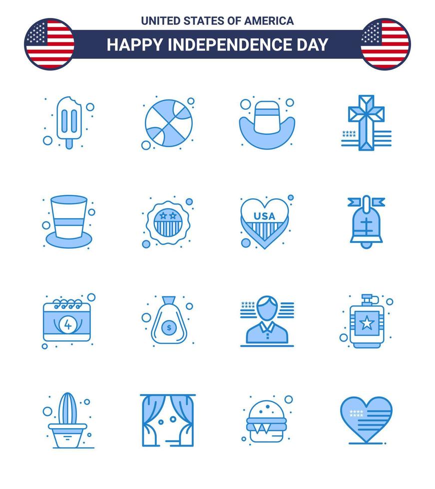 paquete grande de 16 estados unidos feliz día de la independencia usa vector blues y símbolos editables de american hat cap cap iglesia editable usa day elementos de diseño vectorial