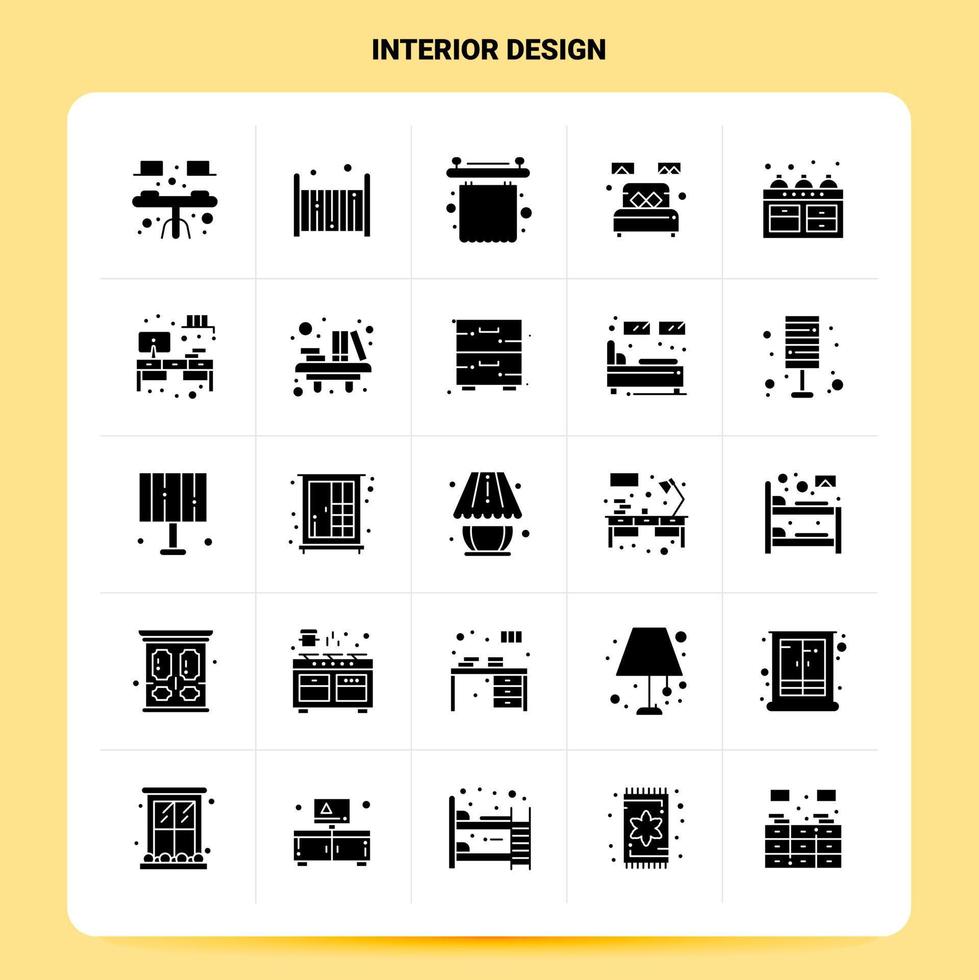 Solid 25 Interior Design Icon set Vector Glyph Style Design Black Icons Set Web and Mobile Business ideas design Vector Illustration