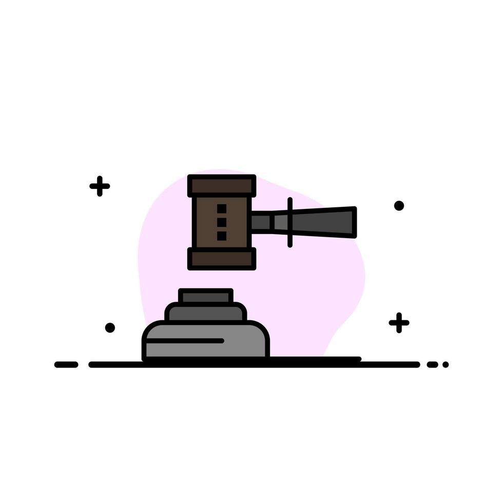 Law Action Auction Court Gavel Hammer Judge Legal  Business Flat Line Filled Icon Vector Banner Template