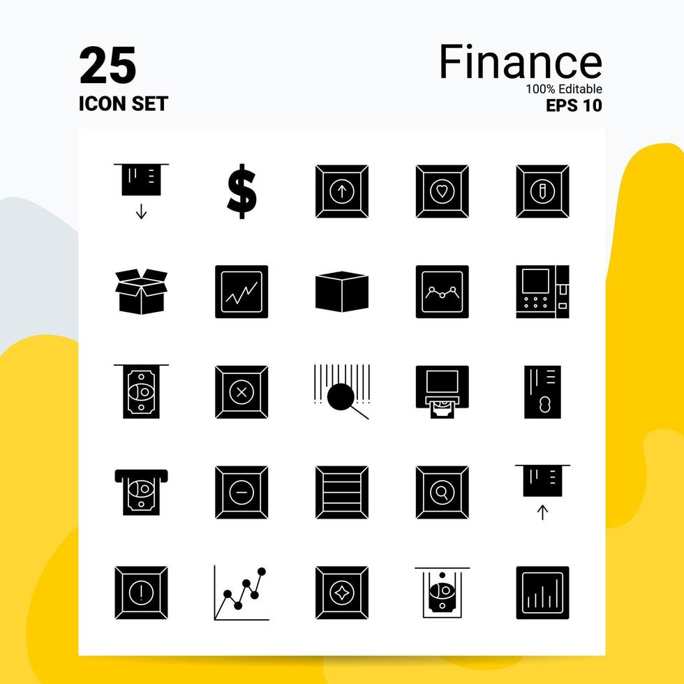 25 Finance Icon Set 100 Editable EPS 10 Files Business Logo Concept Ideas Solid Glyph icon design vector