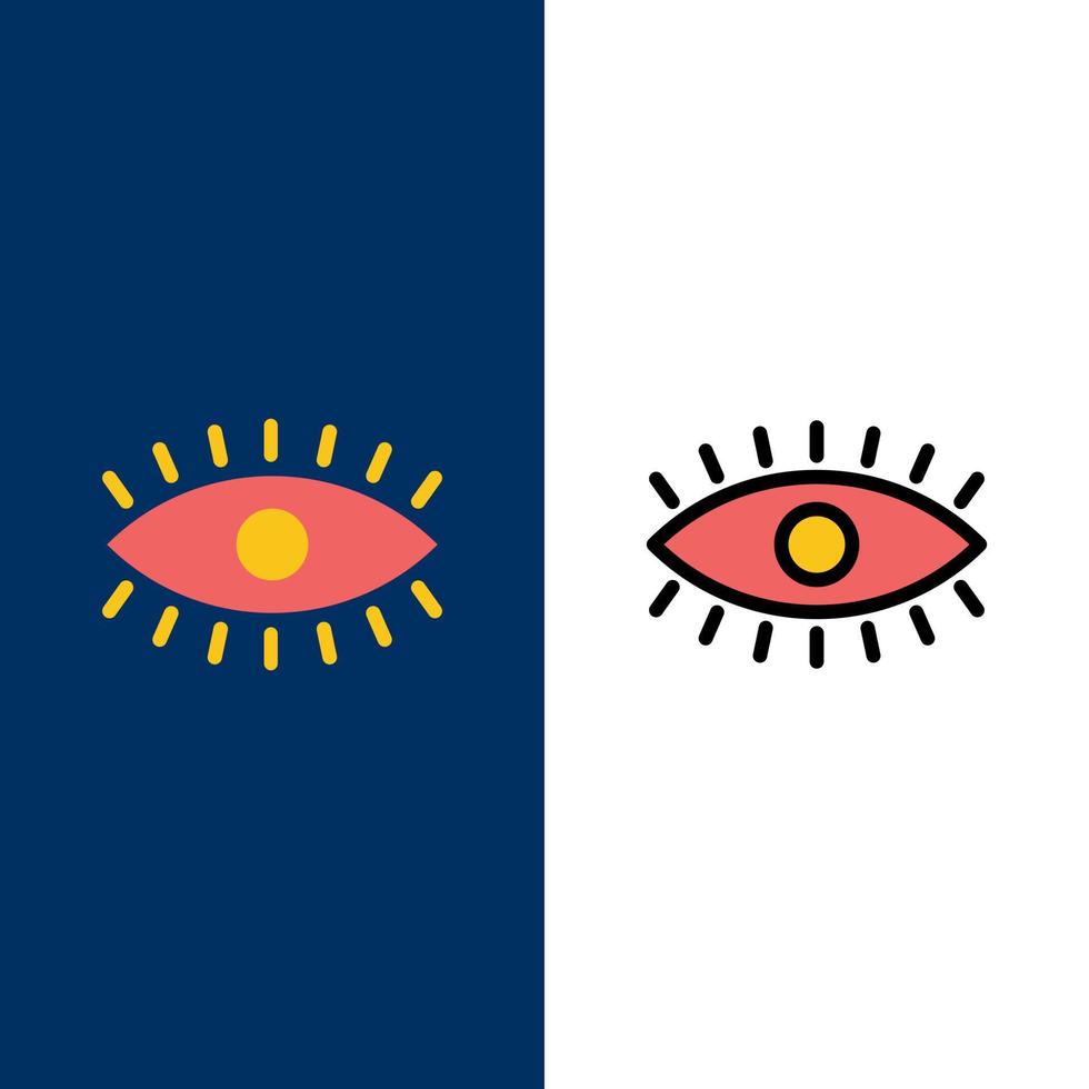 ojo ojos ver iconos de diseño plano y lleno de línea conjunto de iconos vector fondo azul