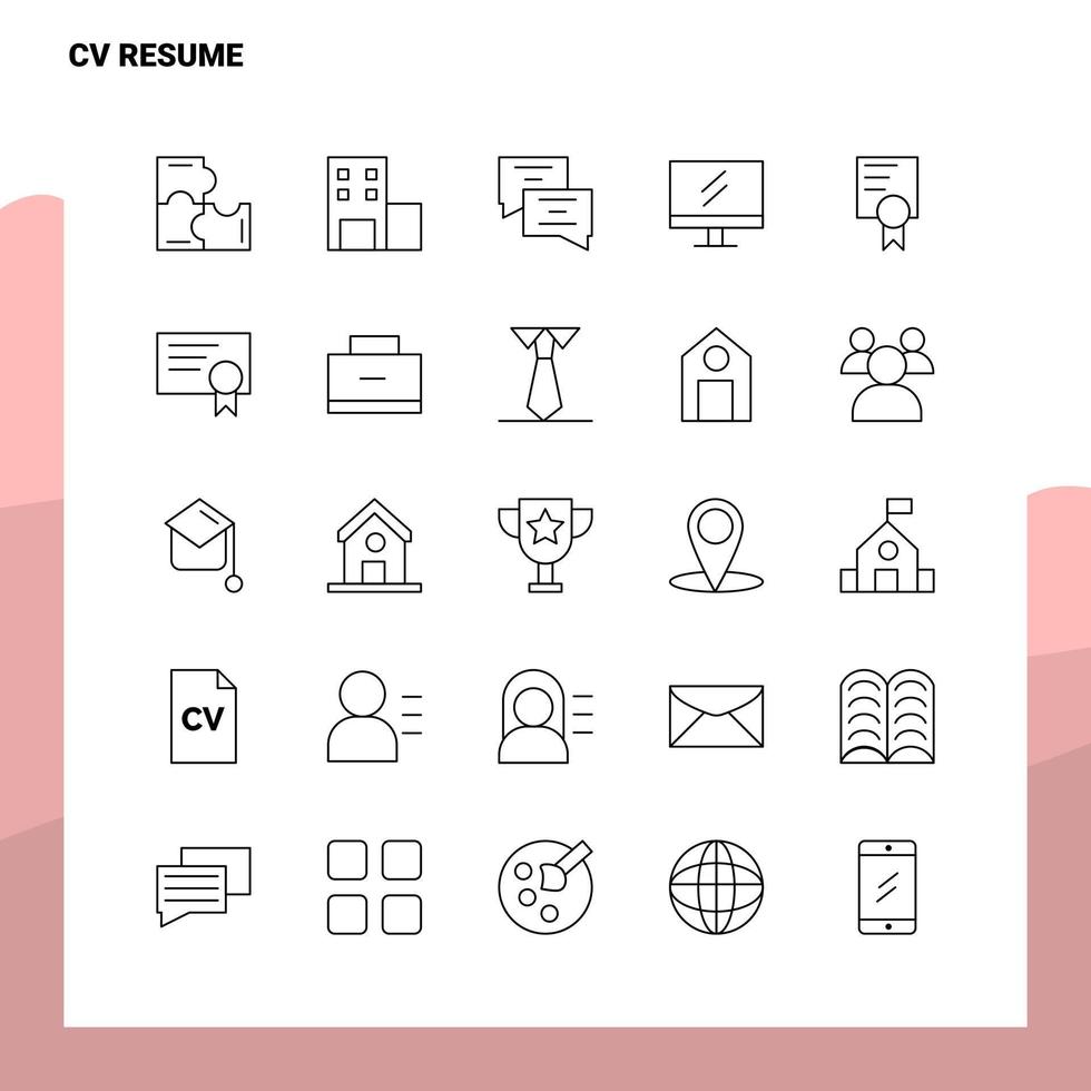 conjunto de cv curriculum vitae conjunto de iconos de línea 25 iconos vector diseño de estilo minimalista conjunto de iconos negros paquete de pictogramas lineales