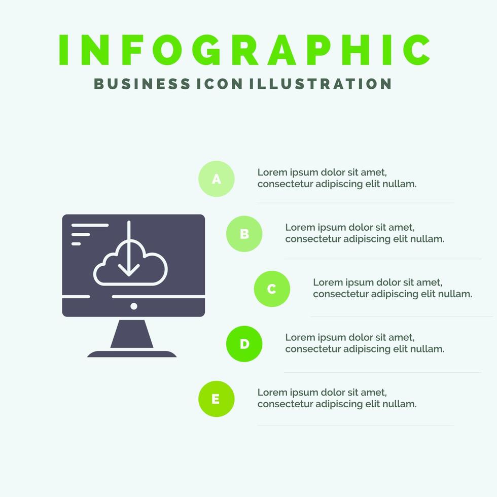 descarga en la nube controlador instalar instalación icono sólido infografía 5 pasos presentación antecedentes vector