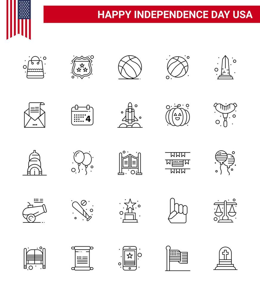 feliz día de la independencia usa paquete de 25 líneas creativas de monumento usa football football american editable usa day elementos de diseño vectorial vector