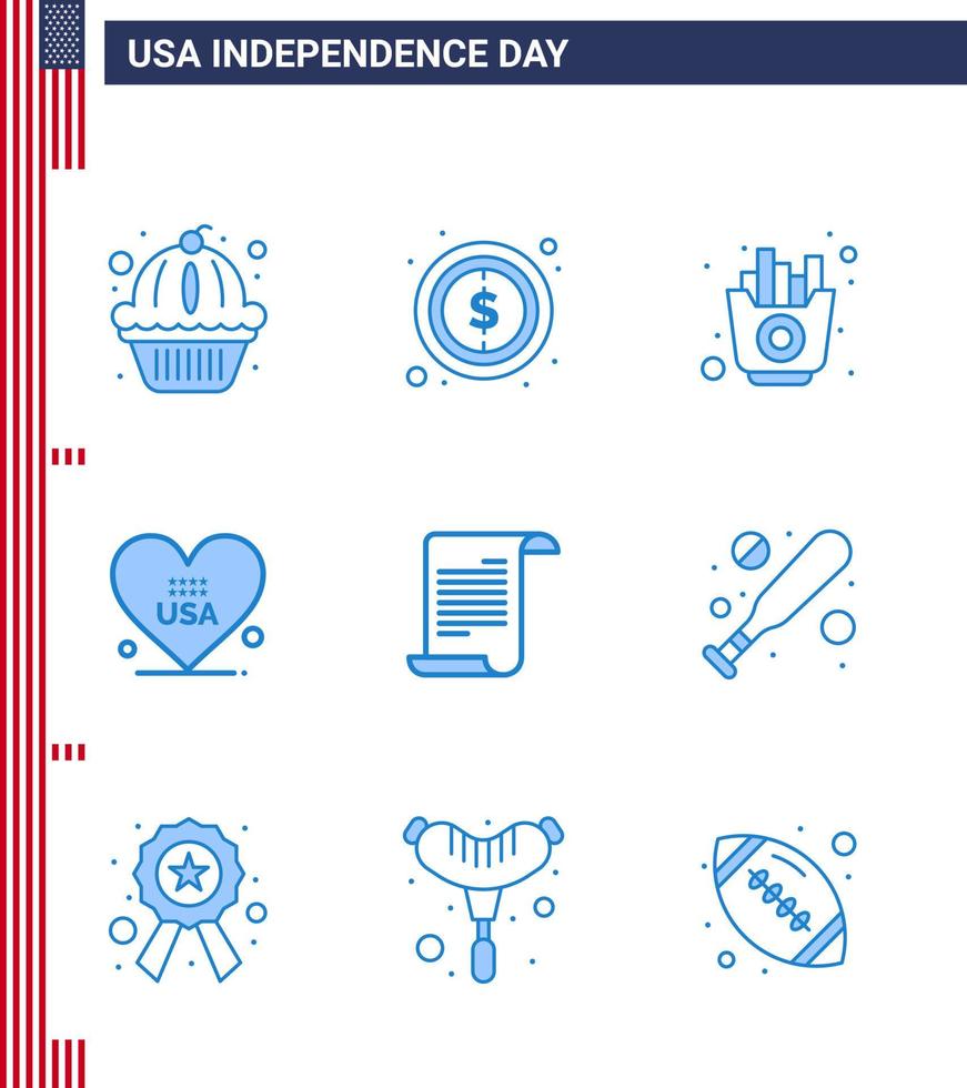 9 USA Blue Pack of Independence Day Signs and Symbols of text usa fast american heart Editable USA Day Vector Design Elements