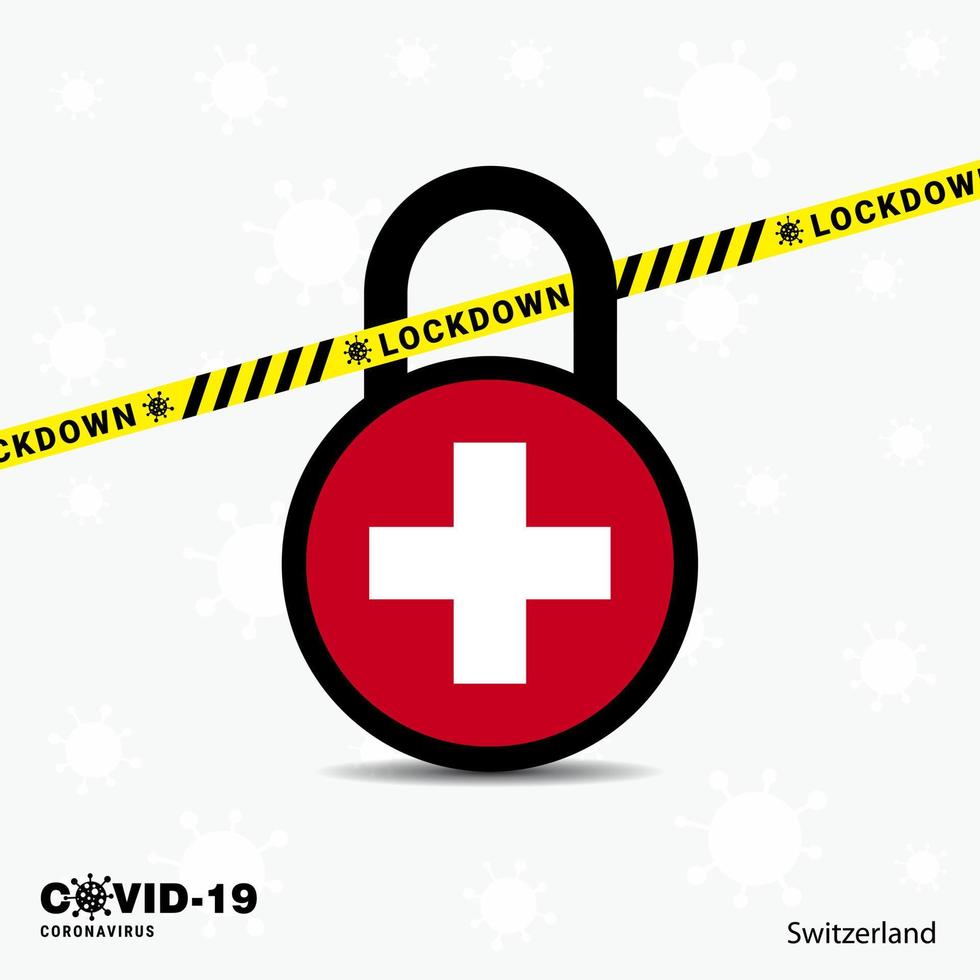 Switzerland Lock DOwn Lock Coronavirus pandemic awareness Template COVID19 Lock Down Design vector