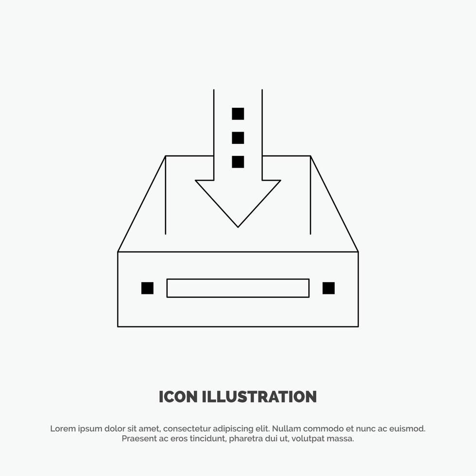 bandeja de entrada caja gabinete documento vacío proyecto línea icono vector
