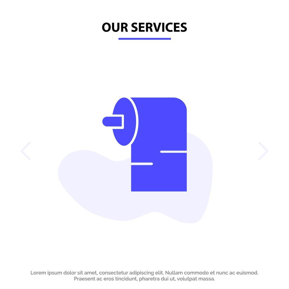 Our Services Cleaning Paper Tissue Solid Glyph Icon Web card Template vector