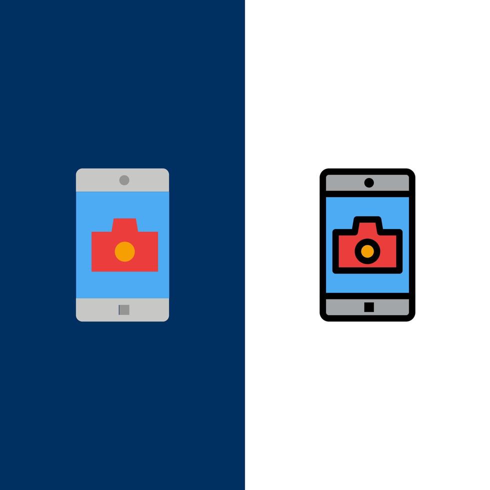 Application Mobile Mobile Application Camera  Icons Flat and Line Filled Icon Set Vector Blue Background