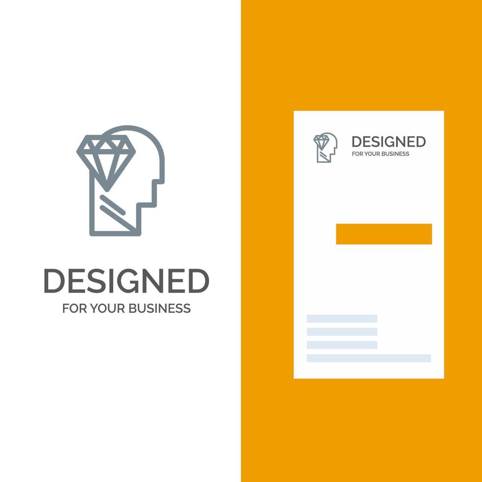 diseño de logotipo gris de cabeza de diamante de perfección mental y plantilla de tarjeta de visita vector