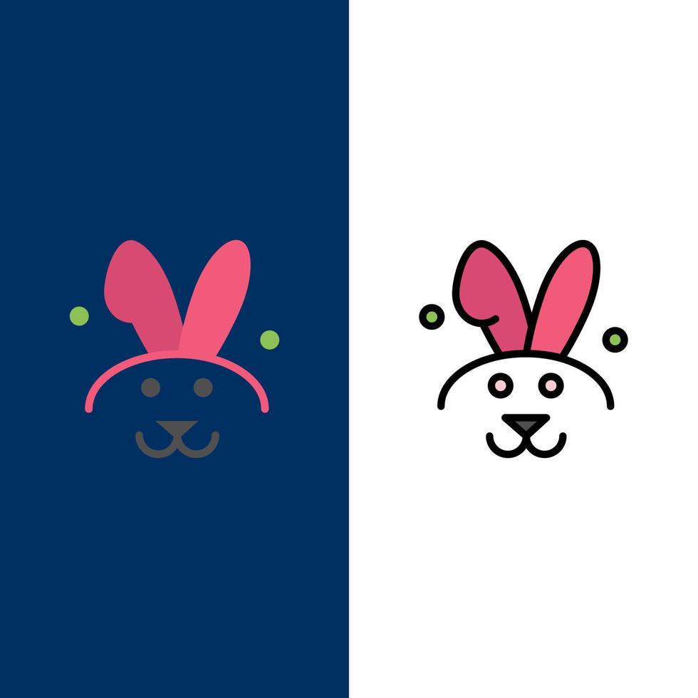 conejito conejo de pascua iconos planos y llenos de línea conjunto de iconos vector fondo azul