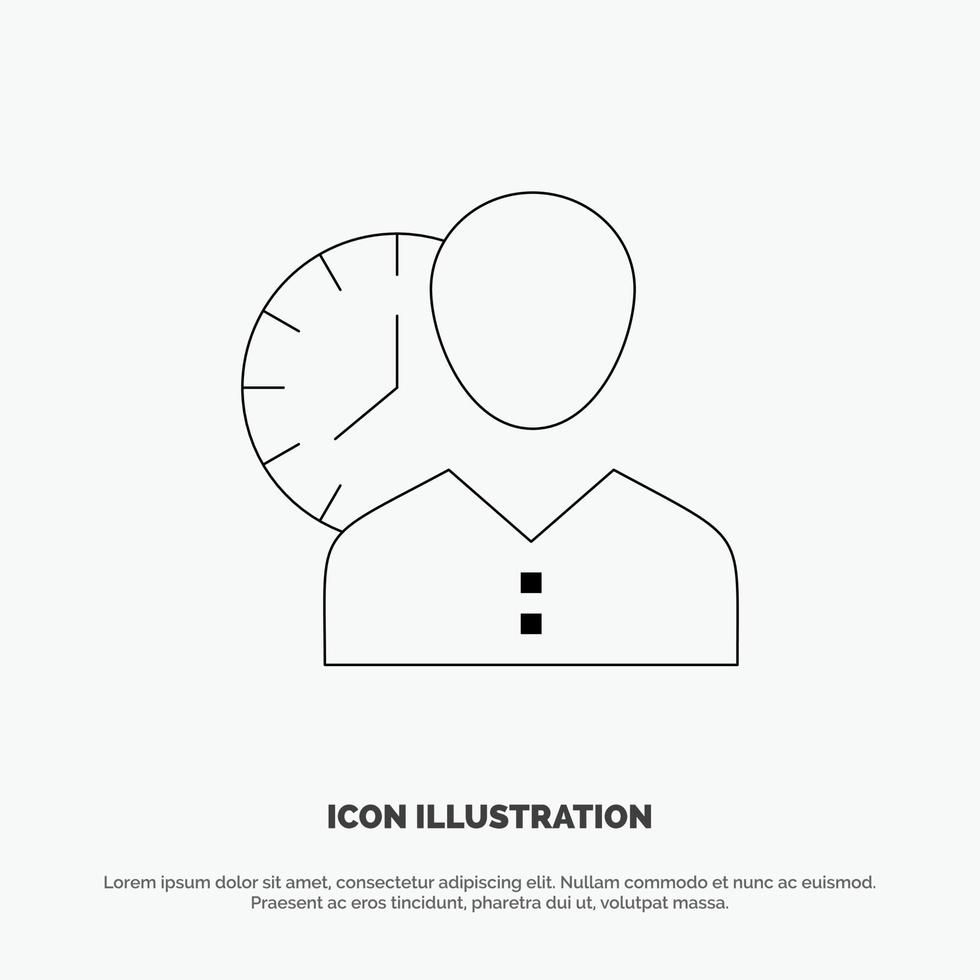 Clock Hours Man Personal Schedule Time Timing User Line Icon Vector