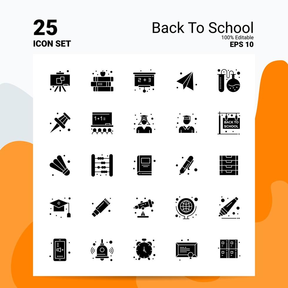 25 Back To School Icon Set 100 Editable EPS 10 Files Business Logo Concept Ideas Solid Glyph icon design vector