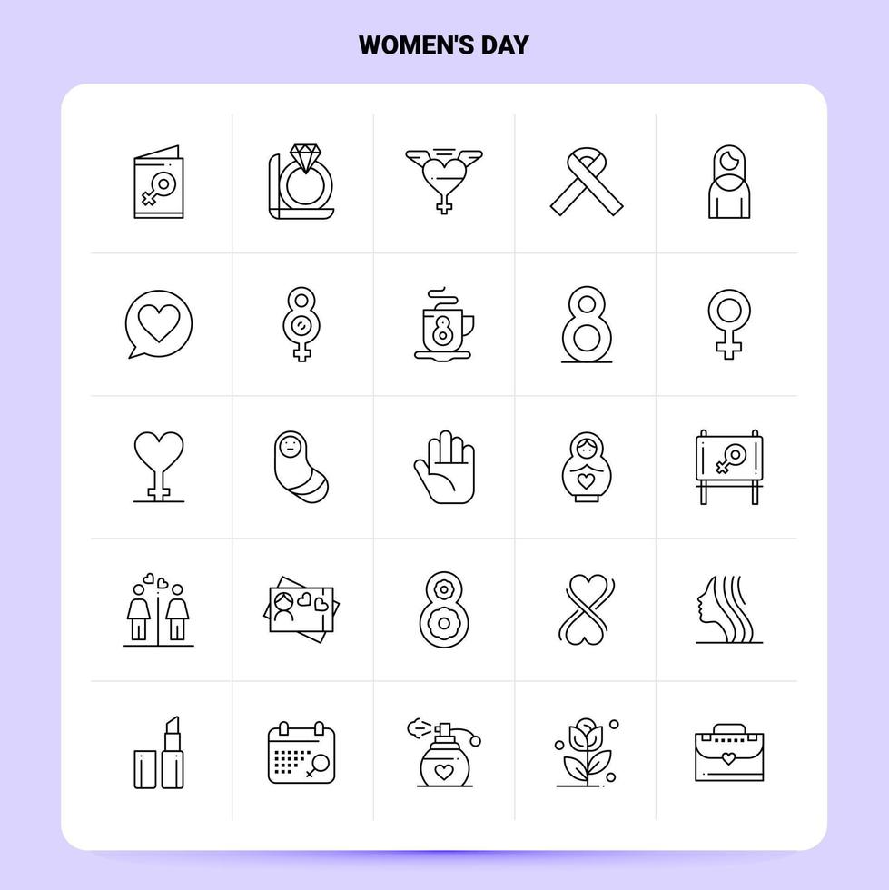 OutLine 25 Womens Day Icon set Vector Line Style Design Black Icons Set Linear pictogram pack Web and Mobile Business ideas design Vector Illustration