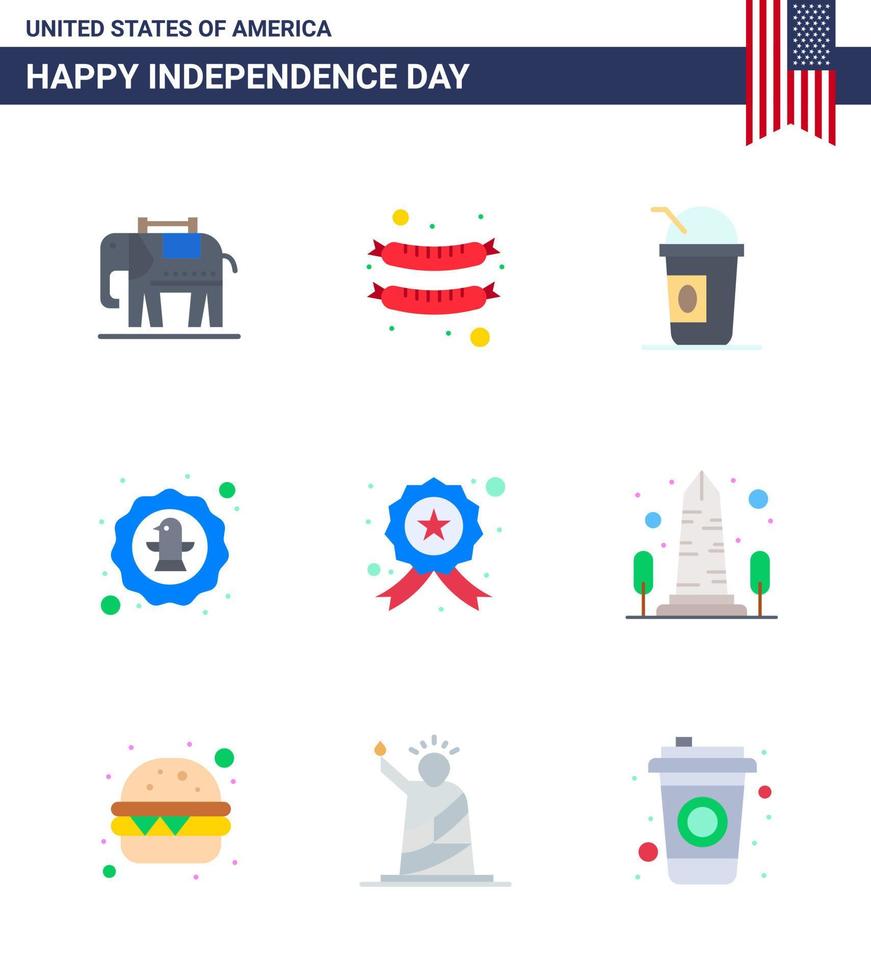 paquete de línea de vector editable del día de estados unidos 9 pisos simples de insignia de estrella celebración de insignia de limonada elementos de diseño de vector de día de estados unidos editables